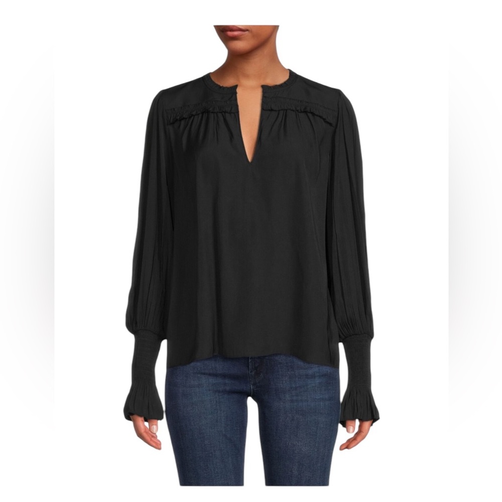 NWT Ramy Brook Women’s Imanke Blouse in Black Bohemian Poet Sleeves‎